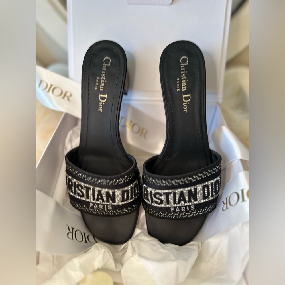 Dior Black and Silver Embellished Mules